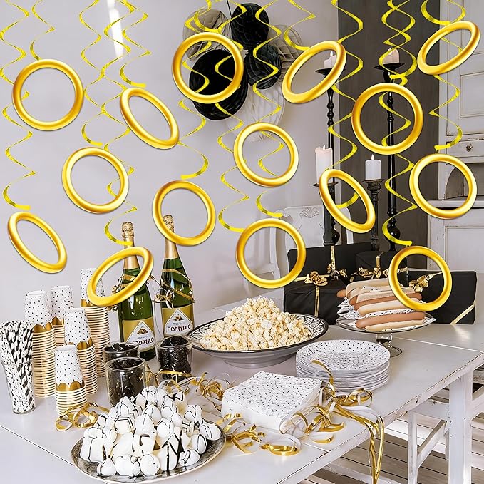 20pcs Golden Rings Birthday Party Decorations Golden Rings Hanging Swirls Video Game Party Ceiling Streamers for Cartoon Theme Birthday Party Supplies