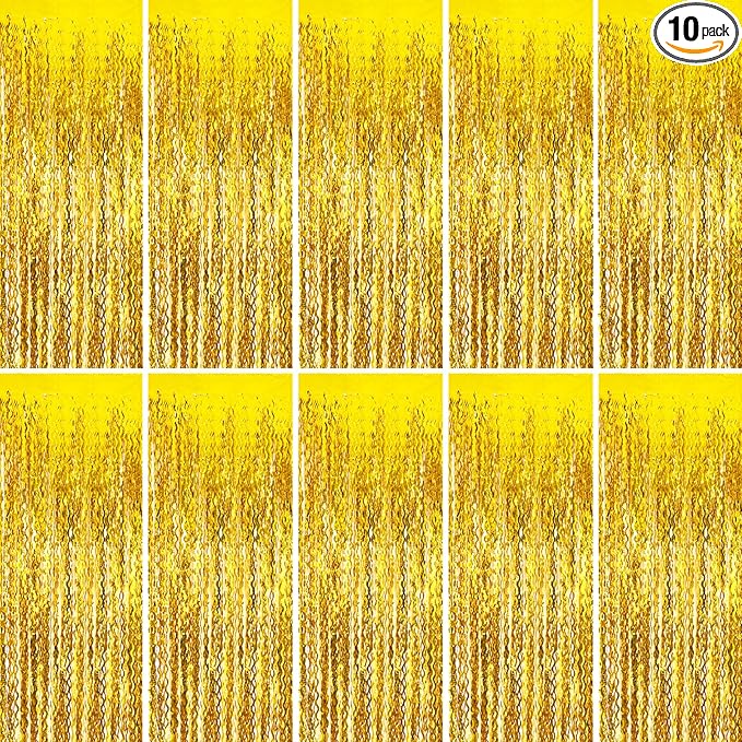 Gold Foil Fringe Backdrop Curtain Wave Golden Streamers Tinsel Photo Backdrop Gold Party Decorations for Anniversary, Birthday, Halloween, Masquerade, Graduation, New Years Eve, Bachelor Party