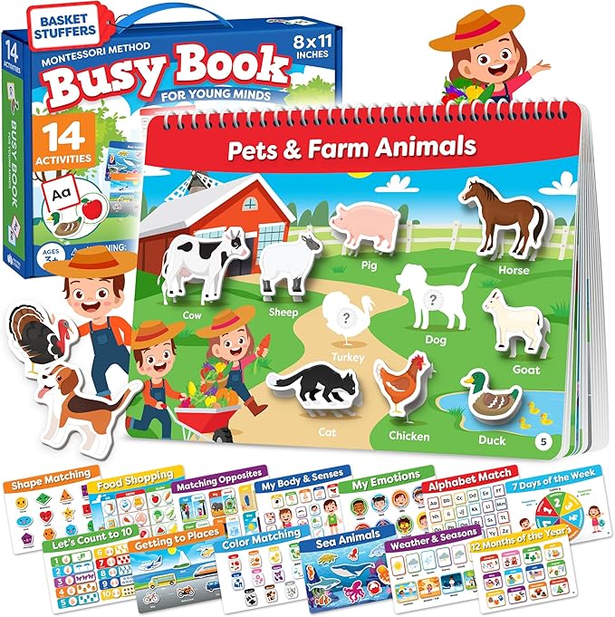 Montessori Preschool Busy Book for Toddlers Ages 3 and Up - Preassembled - Preschool Learning Activities Homeschool Montessori Toys - Gifts for 3 Year Old Boys Girl Birthday - Easter Gifts for Kids