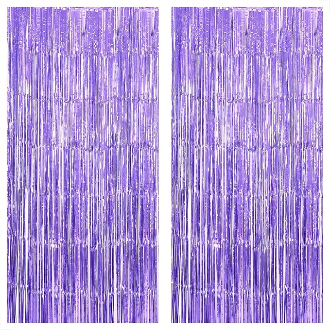 KatchOn, XtraLarge Light Purple Fringe Curtain - 6.4x8 Feet, Pack of 2 Purple Backdrop | Purple Party Decorations | Purple Foil Fringe Curtain, Mermaid Birthday Decorations | Purple Streamer Backdrop