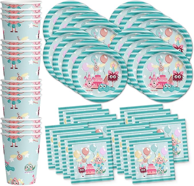 Mighty Monster Girl Birthday Party Supplies Set Plates Napkins Cups Tableware Kit for 16