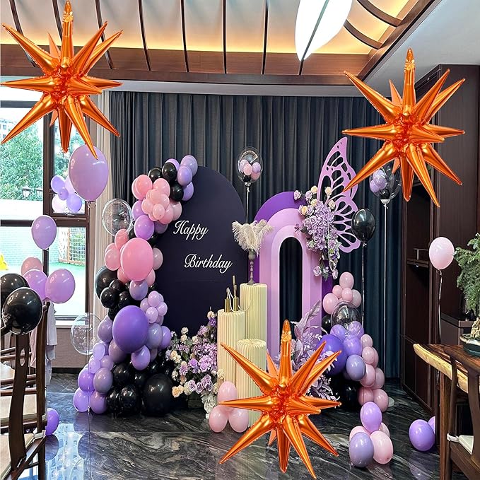 6 Pcs Orange Star Foil Balloons One-Piece 14-Pointed Star Balloon 4D Cone Mylar 22inch Christmas Birthday Wedding Fireworks Shape Party Supplies (Orange)