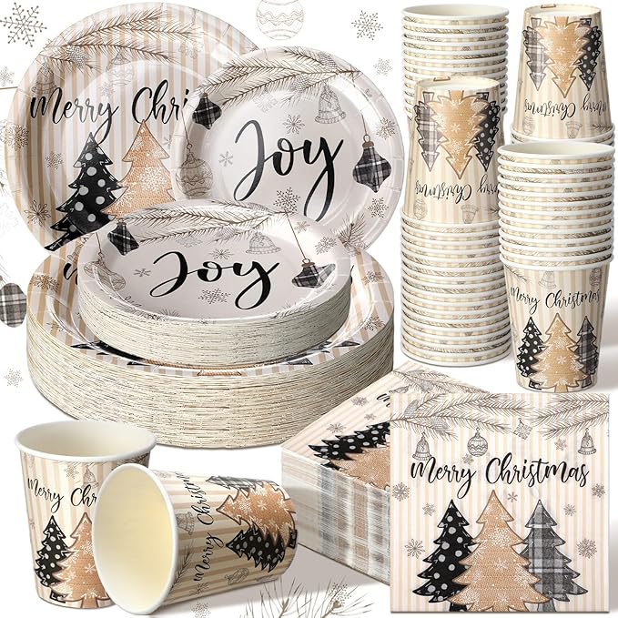 Hsei 250 Pcs Christmas Tree Plates and Napkins Party Decorations Disposable Tableware Sets Baby Shower Birthday Party Supplies Serves 50 Guests Dinnerware Bridal Baby Shower Favors