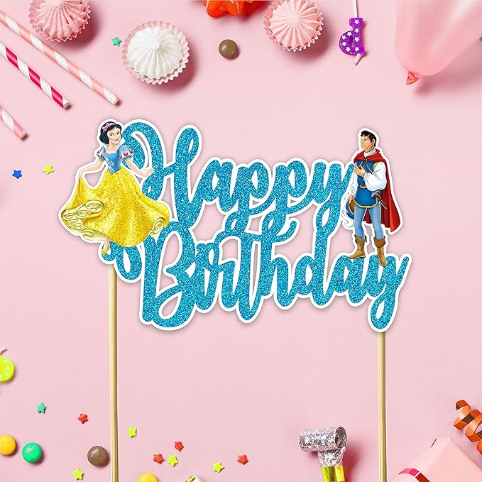 "Snow White and the Sevn Dwarfs Happy Birthday Cake Topper – Fairy Tale Princess Party Decoration – Cute Cartoon Themed Cake Decoration for Girls Birthday, Shower, and Princess Celebrations"