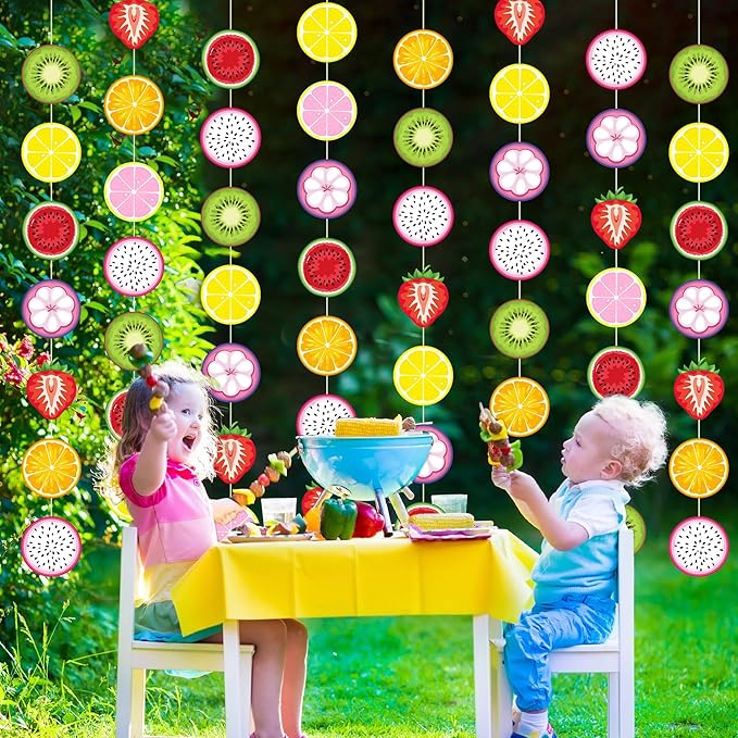 Duraaamo 8 Packs Fruit Party Banner Decorations Twotti Frutti Paper Garland Dancing Frutti Paper Hanging Cutouts Summer Theme Banners for Summer Theme Birthday Party Supplies Decor(Fruit)