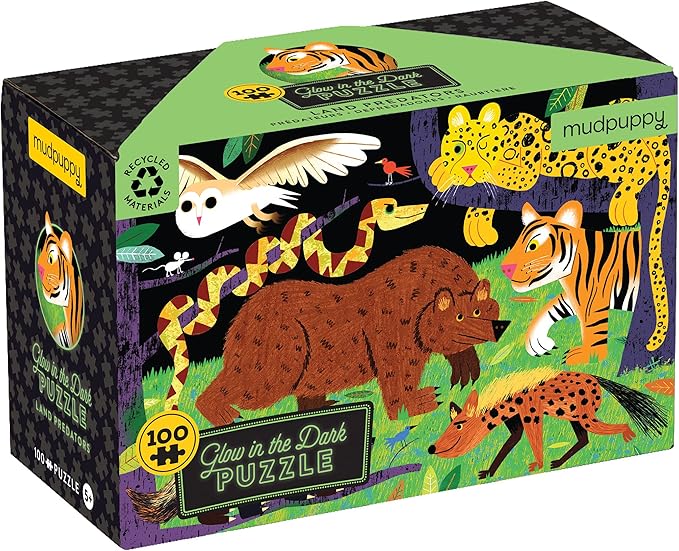 Mudpuppy’s Land Predators 100 Piece Glow in The Dark Puzzle, Includes 100 Glow in The Dark Pieces, Perfect for Ages 5+, Turn Out The Lights and Let The Completed Puzzle Glow!