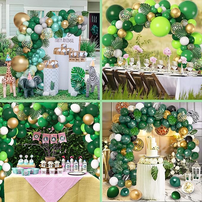 Amandir 153pcs Green and Gold Balloon Garland Arch Kit, Different Sizes 18 12 10 5 inch Green Latex Metallic Confetti Balloons St. Patrick's Birthday Anniversary Safari Party Decoration Supplies