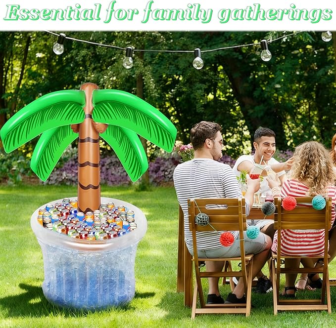 Zcaukya Inflatable Palm Tree Cooler, 60" Blow Up Palm Tree Cooler for Tropical Party Decorations, Hawaiian Party Supplies Pool Decorations