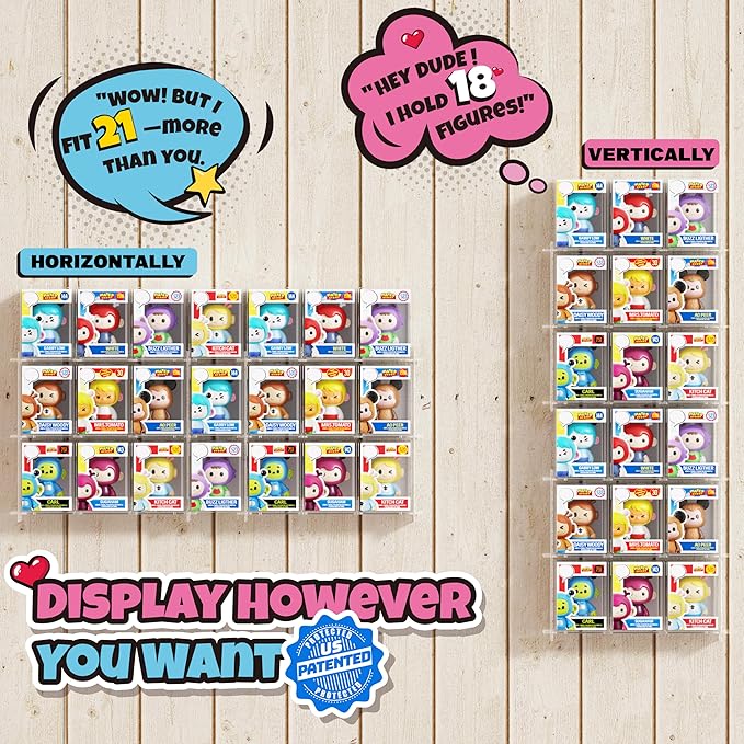 Wall Floating Shelves Compatible with 21 Funko Pops in Box, Clear Tiered Display Shelf for Collectibles, Acrylic Figurine Protector Display Case, Stackable Action Figures Collection Stand, 2 Pack