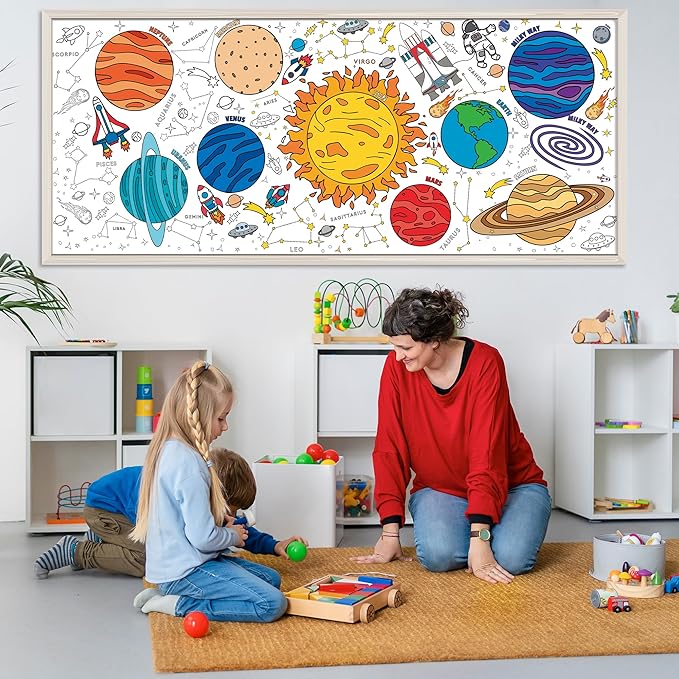 OHOME Space Giant Coloring Poster/Tablecloth - Space Themed Party Decorations - 30 x 72 Inches Jumbo Coloring Banner Kids Crafts Activities Decor Party Supplies