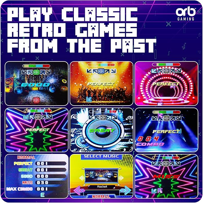 Orb - Mini Finger Dance Arcade Machine, 19 in-Built Songs, 4 Difficulty Levels, 8-Bit Retro Arcade Games, 2.5” Full Colour Screen, 5-Way Joystick Touch Pads, Volume Control