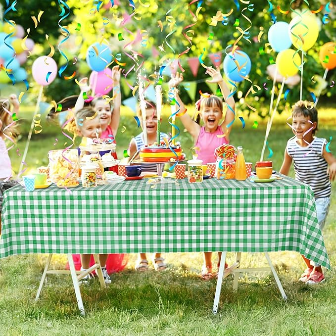 Kochorie 54 Inch x 300 Ft Light Green Checkered Plastic Table Cloth Roll Disposable Waterproof Table Cover Plastic Table Cover Roll with Easy Slide Cutter for Outdoor Picnic/Home Dining/Spring Party