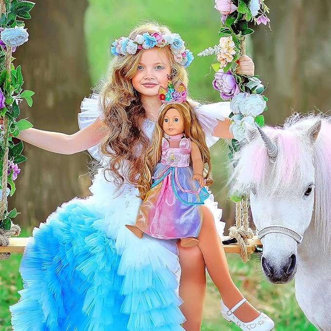 2-Sets 18-inch Doll-Clothes Set - Unicorn Clothes with Hair Clip and Headband - Compatible with All 18 inch Dolls Accessories for Kids -Pink
