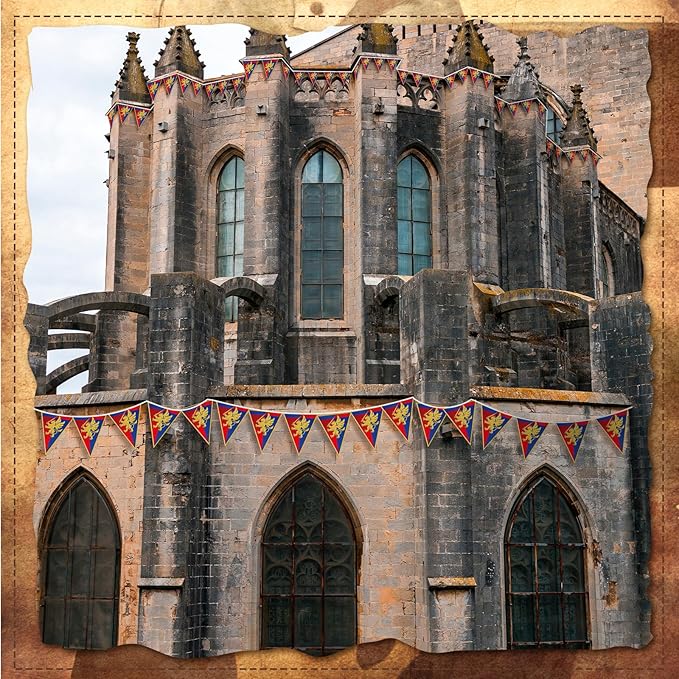 6 Pcs 72 ft Medieval Fantasy Pennant Banner with Lion Design Medieval Party Decorations Hanging Party Bunting Banner Garden Triangle Flag for Castle Theme Festival Birthday Decor
