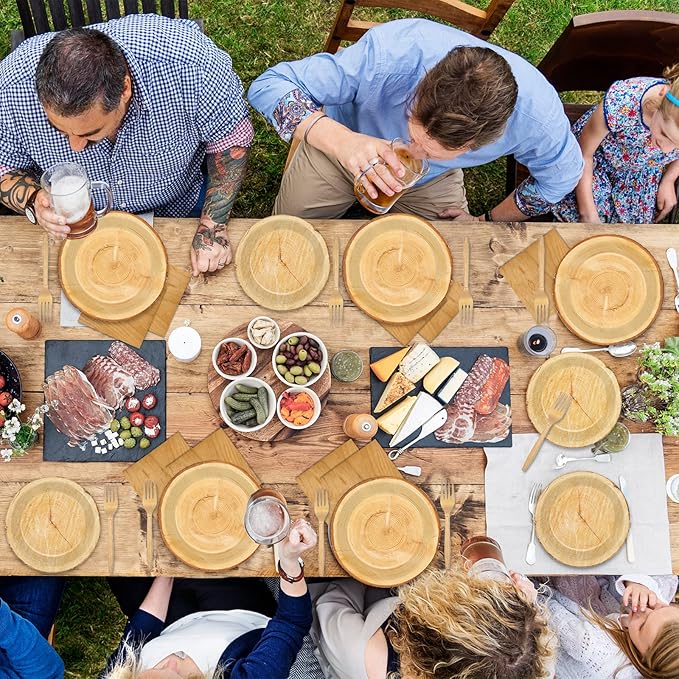 Wiooffen 96 PCS Brown Paper Tableware Set - Rustic Wood Tree Party Supplies for 24 Guests, Includes Plates, Forks, Napkins for Camping, Hunting Theme