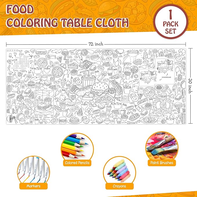 Groovy Coloring Tablecloth for Kids, Colorful 30x72 Inch Poster with Peace Signs, Daisy, Retro Designs, Perfect for Groovy Party Games for Girls, 70s Decorations, Celebration Supplies