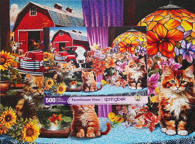Springbok Farmhouse View 500 Piece Puzzle for Adults - Features a Colorful and Quaint Farmhouse Window View