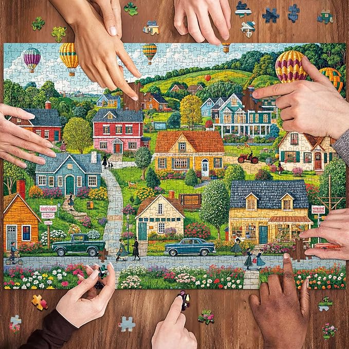 Jigsaw Puzzles for Adults 1000 Pieces, Interlock Perfectly Letter on Back No Dust, Home Decor Birthday Party Gift Toy for Men Women Elders Seniors, 1:1 Poster-Happy Town