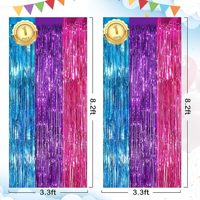 Rainbow Fringe Curtain Party Streamers 2Pack 3.3x8.3 Ft Foil Fringe Backdrop Curtains for Birthday Wedding Bridal Baby Shower Holiday Tinsel Streamers Rainbow Party Decorations Door Streamer