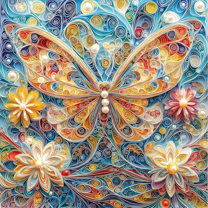 500 Piece Puzzles for Adults - Quilling Art Butterfly Jigsaw Puzzle, 20x20 Inches Vibrant Floral Art Puzzle for Relaxation & Home Decor