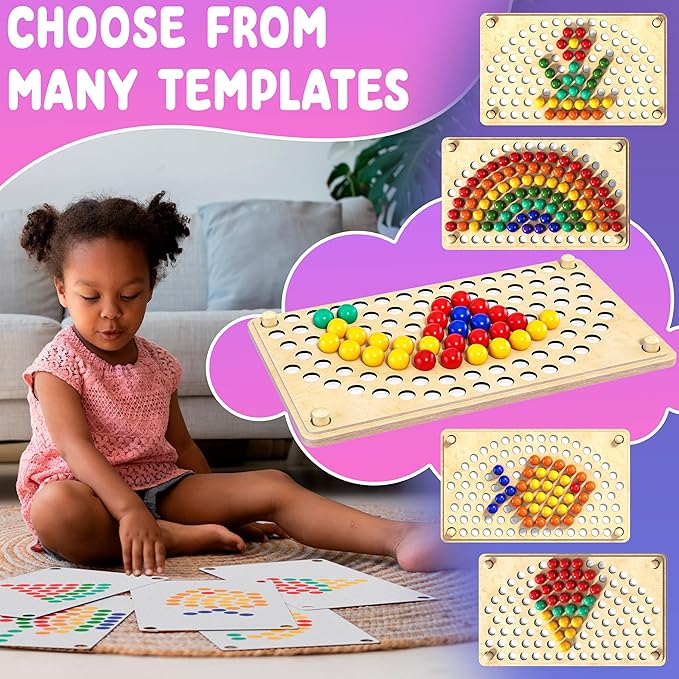 Toddler Wooden Learning Montessori Toys – Wooden peg Board Bead Game Baby Rainbow Stacking Matching Counting Color Sorting Games for fine Motor Math Skills Boys and Girls for 3 4 5 Years Old