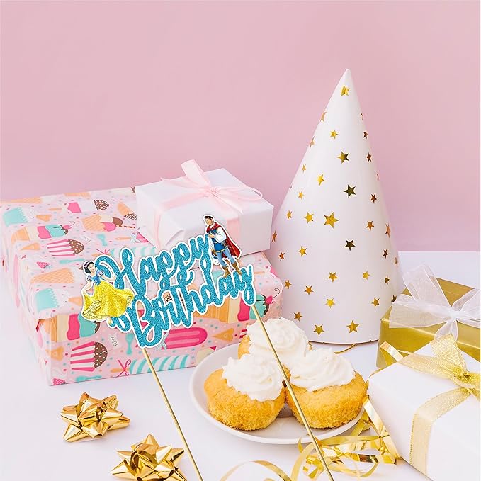 "Snow White and the Sevn Dwarfs Happy Birthday Cake Topper – Fairy Tale Princess Party Decoration – Cute Cartoon Themed Cake Decoration for Girls Birthday, Shower, and Princess Celebrations"