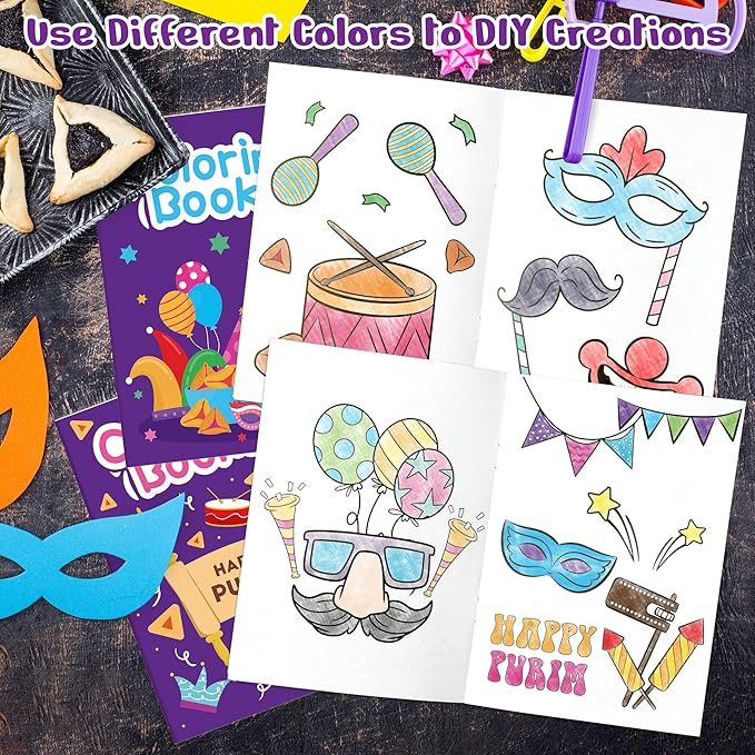 Purim Coloring Books for Kids 24Pcs Bulk Happy Purim Mini Coloring Booklet DIY Art Drawing Book for Toddlers Jewish Carnival Holiday Party Goodie Bags Stuffers Sunday School Classroom Favor