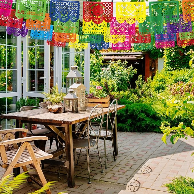 20 Pack Cinco De Mayo Banner, 360 FT Fiesta Banner Mexican Party Decorations Plastic Papel Picado Double Side Indoor Outdoor Home Yard String Flags Dia De Los Muertos Day of the Dead Hanging Decor