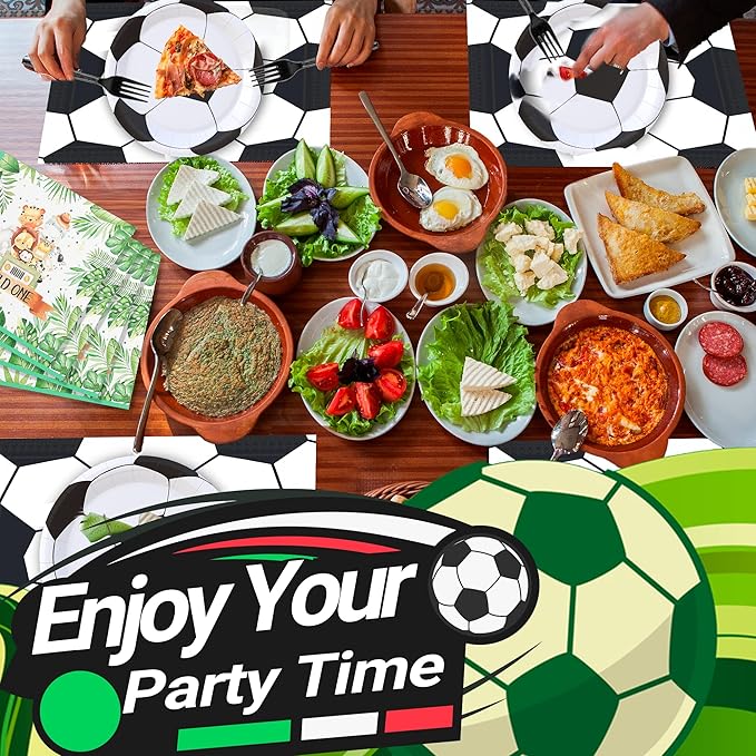 120 Pcs Soccer Party Supplies Bundle Paper Plates Napkins Forks Soccer Party Birthday Decorations For Kids Serves 30