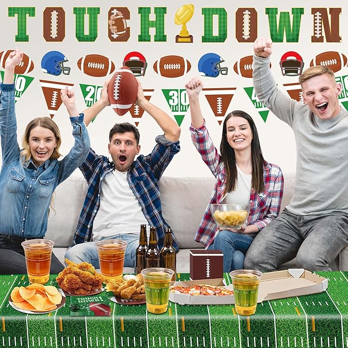 173PCS Football Party Supplies Kit for 24 Guests - Football Birthday Party Supplies with Paper Plate Napkin Big Cup Cutlery Banners Touchdown Tablecloth Tailgate Party Decorations(B)
