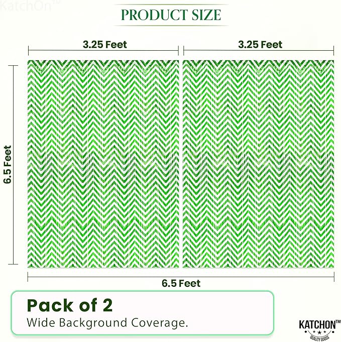 KatchOn, Green and White Foil Fringe Curtains - 6.5x3.25 Feet, Pack of 2 | Green Foil Fringe Curtain for St Patricks Day Decorations, St Patricks Day Backdrop, Saint Patricks Day Decorations