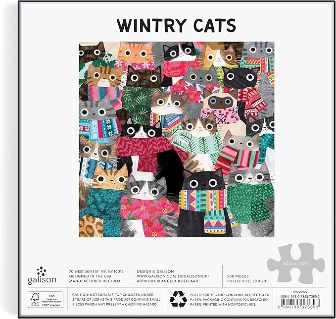 Wintry Cats 500 Piece Puzzle from Galison - 20" x 20" Winter Themed Puzzle That is Puurrfect for The Holidays, Fun and Colorful Artwork, Thick and Sturdy Pieces, Makes a Wonderful Gift!