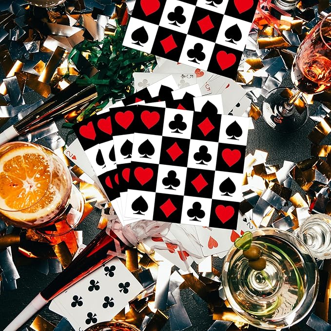 200Pcs Casino Poker Card Party Napkins Las Vegas Theme Party Paper Napkins Casino Poker Disposable Party Napkins Set Texas Holdem Paper Luncheon Napkins Casino Poker Card Theme Party Supplies