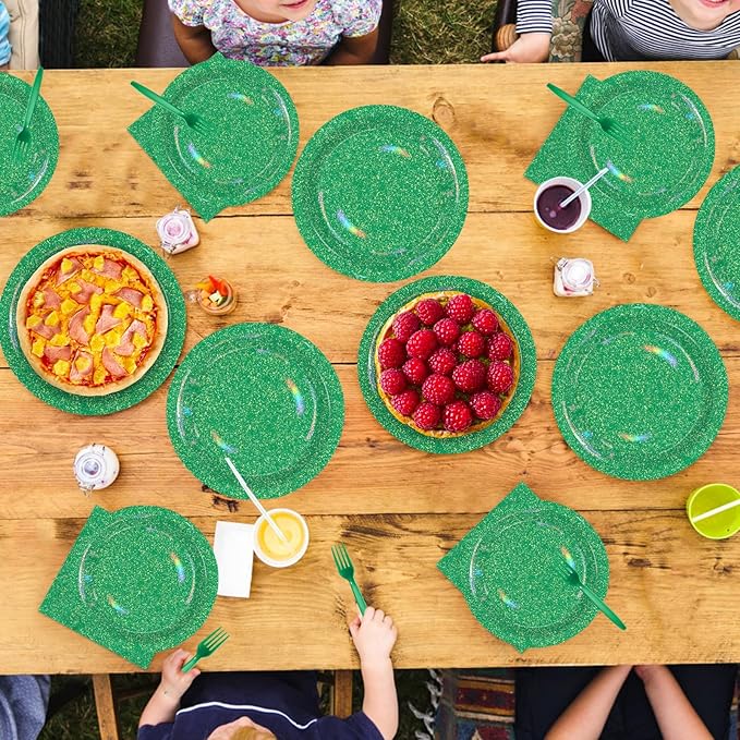 96 Pcs St. Patrick’s Day Party Supplies 350 GSM Spring Iridescent Green Rainbow Plates and Napkins Tableware Sets for St. Patrick's Day Festival Birthday Party Decorations Favors Serves 24