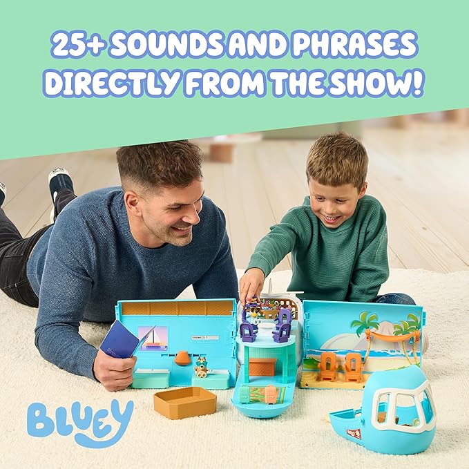 Bluey 3-in-1 Transforming Airplane Toys for Kids Playset, Turns into Resort & Boat, Airplane Toys for Kids 5-8 Includes Exclusive Captain Figure