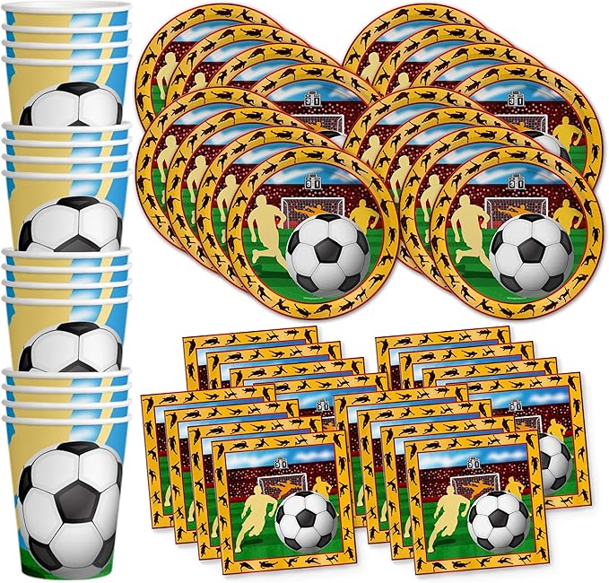 Soccer Sports Birthday Party Supplies Set Plates Napkins Cups Tableware Kit for 16
