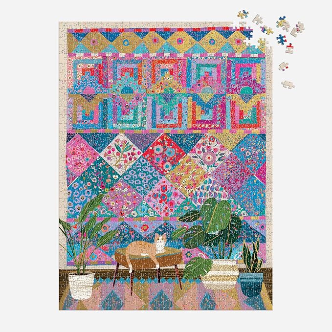 Galison Quilter's Corner – 1000 Piece Victoria Ball Jigsaw Puzzle Featuring Beautiful Artwork of Quilts and Textile Arts
