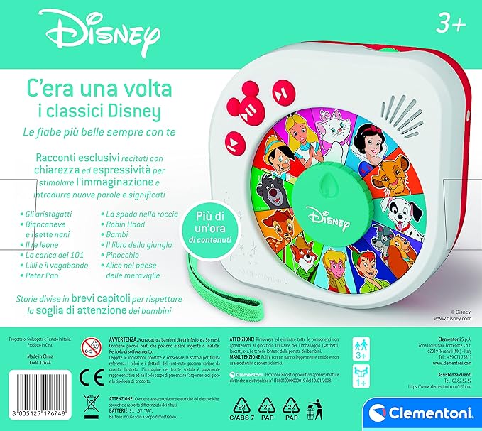 Clementoni - 17674 - Once Upon a Time - Disney Classics Storyteller - Tells Disney Electronic Educational Stories for Children 3 Years, Storytelling in Italian