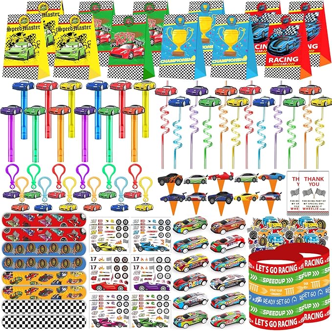232PCS Race Car Birthday Party Favors Decorations Supplies Goodie Bag Stuffer Pinata Filler, Cars Themed Favors for Wheel Birthday Decorations