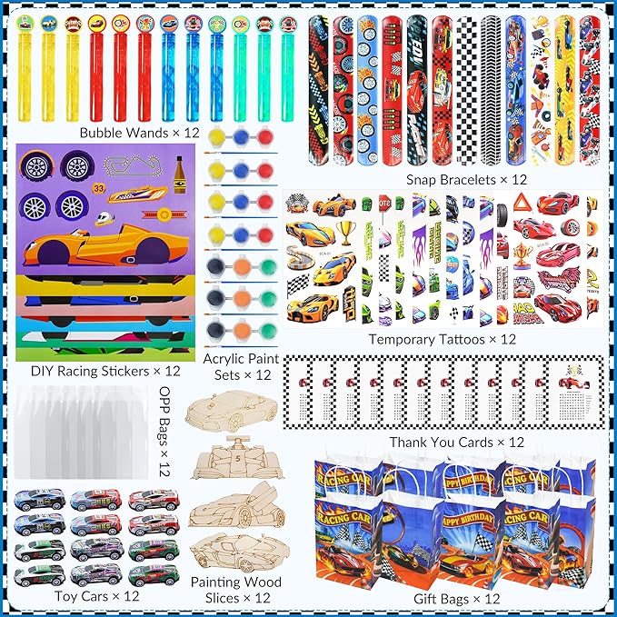 120Pcs Race Car Party Favors Set, Racing Themed Birthday Decorations, Goodie Bag Stuffers for Classroom Rewards, Pinata Fillers & Gift Bags, Racing Party Supplies for Kids Birthday Celebration