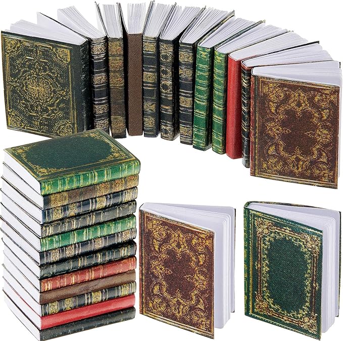 Skylety 24 Pieces 1:12 Scale Miniatures Dollhouse Books Assorted Miniatures Dollhouse Accessories Small Books Decoration Accessories Doll Toy Supplies(Classic Style)