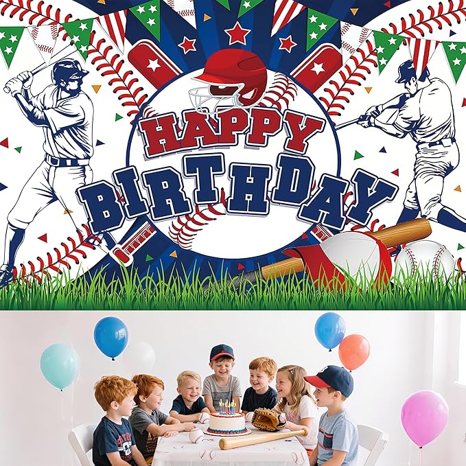 Baseball Birthday Party Backdrop Baseball Themed Happy Birthday Banner Photography Background for Boys Kids Teens Party Supplies 70.8 x 47.2 Inch