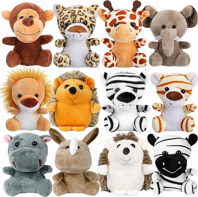 Arrozon 12 Pcs Small Stuffed Animals Bulk, 4.5 Inch Mini Stuffed Animals, Classroom Easter Egg Fillers, Keychain Plushies Toys Claw Machine Prizes, Party Favors Stuffers for Kid Gifts