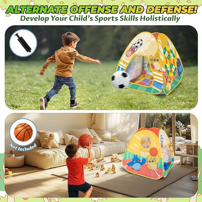 5-in-1 Kids Play Pop Up Tent with Bean Bag Toss Game Outdoor Toys, Tic Tac Toe, Dartboard,Soccer, Basketball, Carnival Outside Combo Set for Backyard Beach Lawn Party Fun, Birthday Gift for Boys Girls