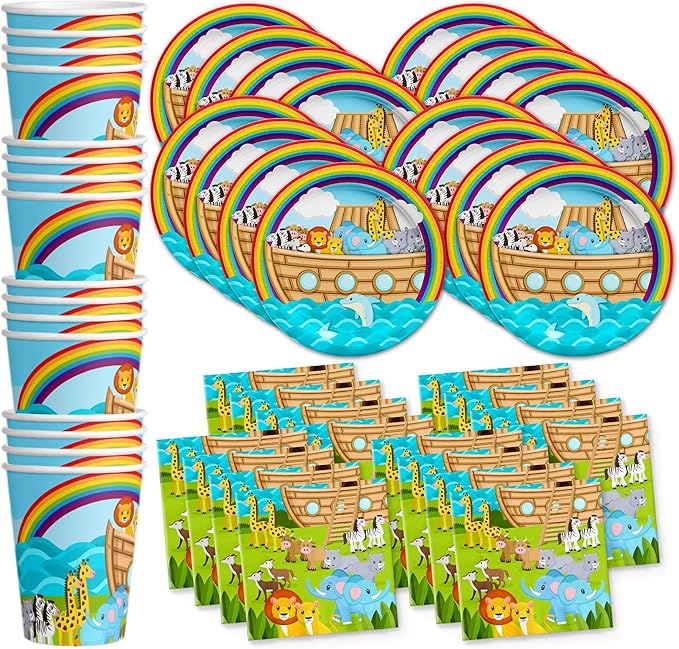 Noah's Ark Birthday Party Supplies Set Plates Napkins Cups Tableware Kit for 16