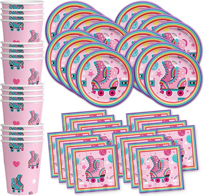 Roller Skating Birthday Party Supplies Set Plates Napkins Cups Tableware Kit for 16