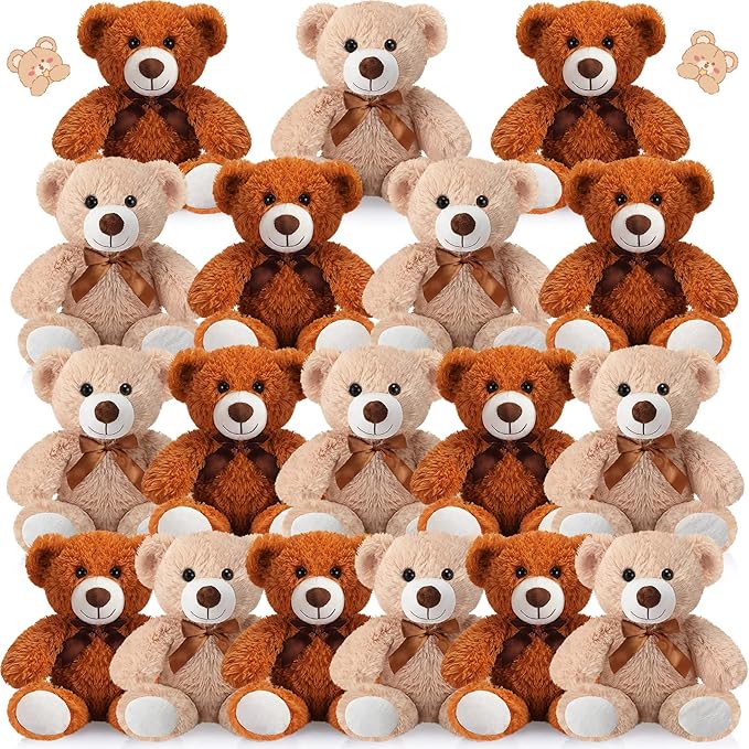 Zhanmai 18 Pcs 14 Inch Bears Stuffed Animal Bulk Gifts Plush Bear Toys for Birthday Baby Shower Graduation Party Favor(Light Brown, Dark Brown)