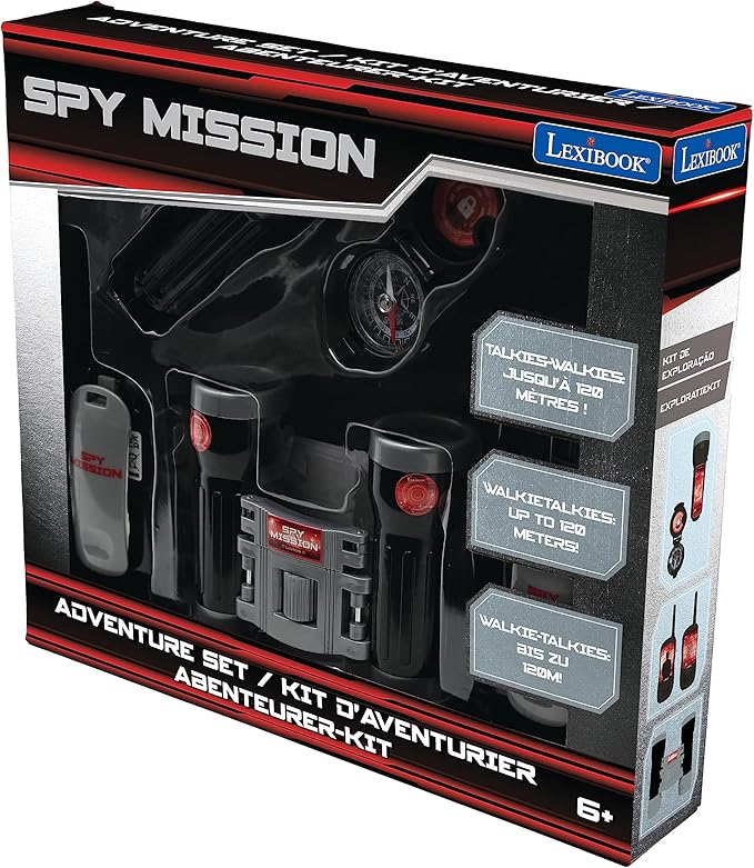 LEXiBOOK Spy Mission - Adventurer Set for Children, Walkie-Talkies 400 ft, Binoculars, Compass, Torchlight, RPTW12SPY