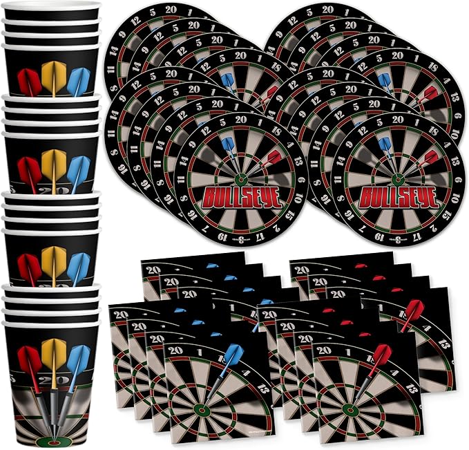 Darts Party Supplies - Dart Board Plates and Napkins - Adult Birthday Supplies - Father's Day Tableware Set Includes Plates Napkins Cups - Kit for 16