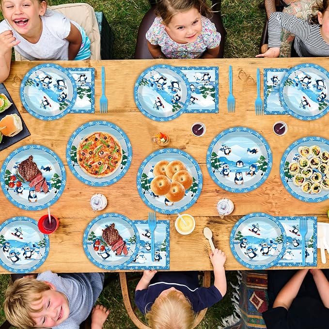 gisgfim 96PCS Penguin Plates and Napkins Party Supplies, Winter Penguin Party Decorations, Favors for Christmas, Holiday & Dinner, Serves 24 Guests